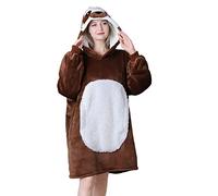 Queenshin Sweat à Capuche Cosy Sweet Paresse Sweat Pour Femme Fille, Brun Douce et Chaude Couverture Fluffy Flanelle Doublé De Sherpa Pull Plaid, Taille Unique