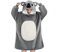 Queenshin Sweat à Capuche Plaid Femme Homme Couverture Polaire Sherpa Koala Gris, Pull Hiver Plaid Poncho avec Poche et Manche Chaud, Douce Confortable pour Adultes