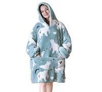 Queenshin Sweat Plaid Femme Et Homme Sweet Cosy Ours Polaire Fluffy Bleu Douce Et Chaude Pull Plaid En Polaire Flanelle Oversize Femme Couverture Avec Manches Taille Unique Poncho Plaid