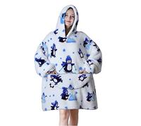 Queenshin Sweat Poncho Plaid Femme Et Homme Sweet Pingouin Blanc Douce Et Chaude Pull Plaid En Polaire Flanelle Oversize Femme Couverture Avec Manches Taille Unique Homme Sweat a Capuche