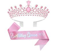 Queenship Diadème d'anniversaire avec écharpe pour femme, accessoire pour cheveux pour fête d'anniversaire et reine