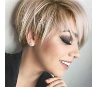 Queentas Brown Mixed Blonde Pixie Cut Perruque courte avec frange Dark Roots Perruques synthétiques résistantes à la chaleur pour femmes