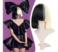 Queentas Demi Blonde Noir 2 Tone couleur Court Droite Bob Perruque Synthétique Complet Perruques Cosplay Perruques pour Femmes