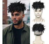 QUEENTAS Dreadlock Hair Topper Mens Wig Synthetic Short Afro Kinky Curly Wigs perruque afro perruque homme locks for Men for Daily Use Party (Black)