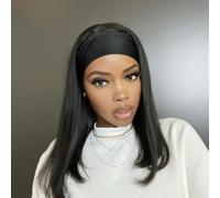 QUEENTAS Perruques pour femme - Marron clair - Synthétique - Sans colle - Yaki - Résistant à la chaleur - 40,6 cm