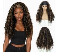 QUEENTAS Perruques synthétiques longues et ondulées pour femmes noires, 56 cm de long, mèches brunes et blondes