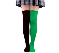 QUEENYARD Chaussettes hautes à rayures de différentes couleurs pour femme Chaussettes hautes au-dessus du genou Chaussettes longues pour fille, Noir et vert 1, Taille unique