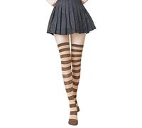 QUEENYARD Chaussettes hautes au-dessus du genou pour femme - Noir et blanc rayé - Chaussettes longues en polyester - Chaussettes chaudes tricotées, kaki, Taille unique
