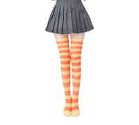 QUEENYARD Chaussettes hautes au-dessus du genou pour femme - Noir et blanc rayé - Chaussettes longues en polyester - Chaussettes chaudes tricotées, Orange/jaune, Taille unique