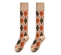 QUEENYARD Chaussettes hautes côtelées pour femme Vintage Losanges losanges, kaki, Taille unique