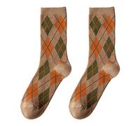 QUEENYARD Chaussettes pour femme avec imprimé argyle ethnique vintage style Preppy, kaki, Taille unique
