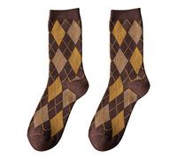 QUEENYARD Chaussettes pour femme avec imprimé argyle ethnique vintage style Preppy, marron, Taille unique
