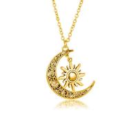 QUEENYARD Magnifique collier avec pendentif soleil et lune incrusté - Chaîne délicate - Tendance - Bijou décoratif, 50cm, Métal, Pas de gemme