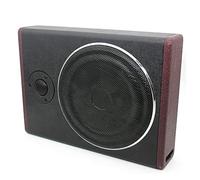 Queeucaer Caisson de basses plat pour voiture - Enceinte active ultra compacte - Sous siège actif - Corps en bois recouvert de cuir synthétique - Réduit les vibrations - Noir
