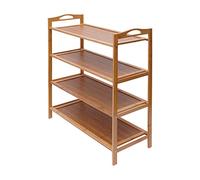 Queeucaer Étagère de salle de bain debout en bois - Charge maximale - Étagère en bois - Bibliothèque en bambou - Vernis transparent - Étagère à chaussures - Étagère de cuisine - 4 étages