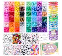 QUEFE Kit de fabrication de bracelets en perles poney de 1900 pièces, 48 couleurs, arc-en-ciel Kandi, perles d'amitié, perles lettres pour la fabrication de bijoux avec cordes élastiques pour la