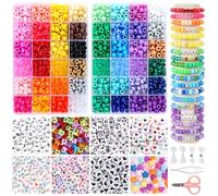 QUEFE Kit de fabrication de bracelets en perles poney de 1900 pièces, 48 couleurs, arc-en-ciel Kandi, perles d'amitié, perles lettres pour la fabrication de bijoux avec cordes élastiques pour la