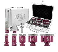 QUEFORET Forets Diamant pour Carrelage 8 Pièces - 5 Pièces 20/25/35/55/68mm x M14 Trépan, 20mm Fraise, 50mm Mèche de Chanfrein, Adaptateur pour Céramique Porcelaine Marbre Granit