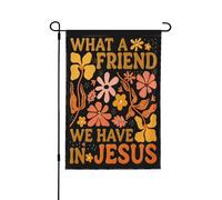 Quel ami nous avons en Jésus ! Drapeau chrétien inspirant et religieux de jardin (30 x 45 cm), bannière double face sans mât.