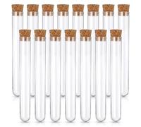 Quelcc 15 Pièces Tube a Essai Plastique, Tube Plastique Transparent vec Bouchon Liège, Eprouvette Plastique pour Bonbons Epice Plante Echantillon, Fiole Dragees Mariage(16 * 150mm)
