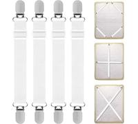 Quelcc 4pcs Tendeur Drap Housse (30cm à 130cm), Clips de Drap de Lit Blancs, Sangle Élastique Eéglable et Clip en Métal, Attache Sangle de Maintien Ajustable, pour Drap Lit, Housse de Repassage