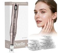 QUELLE Dermapen Microneedling Professionnel - Stylo Microneedling Électrique avec Écran LED, 6 Niveaux de Vitesse, 16 Cartouches de Repuesto,Pour les Soins de la Peau