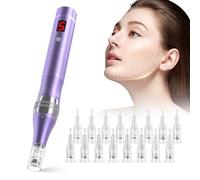 QUELLE E99 Dermapen Microneedling Professionnel 5 Vitesses avec Écran LCD et 16 Cartouches,Microneedling Pen Pour les Soins de la Peau