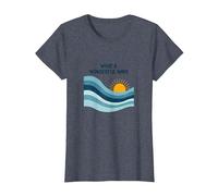 Quelle Merveilleuse Vague : Coucher de Soleil rétro sur l'océan T-Shirt, Femme, Bleu Chiné, XL
