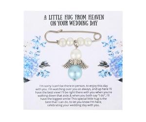 Quelque Chose Bleu Charme Bouquet Mariée, Souvenir Ange Gardien Épingle Charme Bouquet Câlin du Paradis Cadeau Mariage Souvenir Maman Papa pour Cadeau Mariée