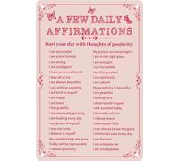 Quelques affirmations positives quotidiennes - Décoration murale esthétique et motivante - Plaque en métal avec papillon rose - Décoration pour la maison, le café ou le bureau - Cadeau - 20 x 30 cm