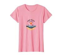 Quelques plages Quelque Part Coastal Sunset Voilier T-Shirt, Femme, Rose, M
