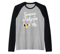 Quelqu'un en Belgique M'aime Coeur Drapeau Belge Manche Raglan