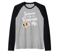 Quelqu'un en Roumanie M'aime Coeur Drapeau Fierté Manche Raglan