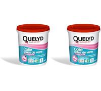 Quelyd Colle Toiles de Verre - Colle Avec Indicateur Coloré - Prête à l'Emploi - Tous Supports Muraux - Toutes Pièces dont Cuisines et Salles de Bain - Sans Solvant - Pot de 1 kg (5 m²) (Lot de 2)
