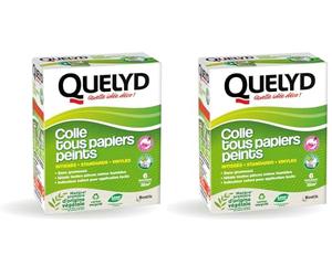 Quelyd Colle Tous Papiers Peints Avec Indicateur Coloré - Papiers Peints Intissés, Standards, Vinyles et Spéciaux - Sans Grumeaux - Sans Solvant -300 g (6 rouleaux - 32 m²) (Lot de 2)