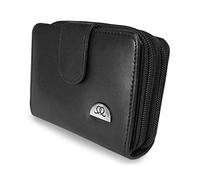 Quenchy London Portefeuille Femme, Cuir Blocage RFID, 6 Emplacements Cartes de Crédit, Poche Monnaie Zippée, Noir - QL330KRFID