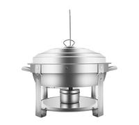 Quenoxo Chafing Dish Chauffe-plats rond en acier inoxydable 7,5 l | Forme ronde et argentée, capacité de 7,5 l, bain-marie pour chaud et froid, support de couvercle sur le cadre