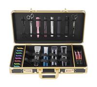 Quenoxo Mallette cosmétique verrouillable en aluminium Noir 55 x 27 cm | Code numérique à trois chiffres, courbes aux coins, compartiments de séparation amovibles, poignée de transport sur le dessus