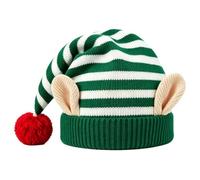Quentis Christmas Striped Elf Hat with Ears And Pom Pom, Knitted Santa Cap | Soft knitted fabric with whimsical elf ears, fits for holiday parties and family gatherings Vert et Blanc