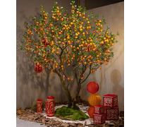 Quepiem Arbres artificiels d'oranger, Arbre simulé, Fausse Plante d'oranger, Arbres décoratifs d'intérieur et d'extérieur pour la Maison, Le Bureau, Les fêtes, Fausses Plantes(5FT/150cm)