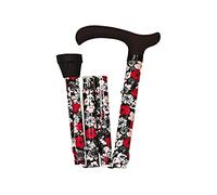 Queraltó Canne Derby Pliable, Extensible, Aluminium, Fleurs Rouges