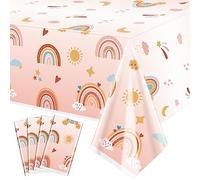 QUERICKY 4 Pack de nappes Arc-en-Ciel boho, Nappe de Table 130x220cm, Décorations fête d'anniversaire Boho Rétro Hippie, Fournitures pour Fête de Bébé