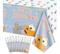 QUERICKY 4 Paquets de nappes d'anniversaire sur Le thème des Chats, 220x130cm Nappes rectangulaires d'anniversaire de Chaton pour Les fêtes d'anniversaire d'enfants, fêtes sur Le thème des Chatons
