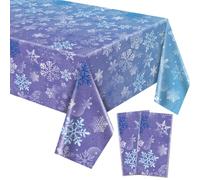 QUERICKY Lot de 2 nappes d’Hiver Flocon de Neige, 220x130cm Bleu et Violet Flocon de Neige Couverture de Table Hiver Wonderland Décors de Fond pour Les Filles Princesse Fête d’Anniversaire Noël