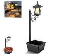 Quesardens Lampadaire solaire 2 en 1 avec jardinière, lanterne solaire d'extérieur avec pot de fleurs, marche/arrêt automatique, lumière solaire LED étanche pour patio, cour, porche, décoration de