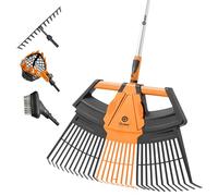 Quest Outil de jardin multifonction 5 en 1 - Râteau de jardin, râteau à feuilles avec manche télescopique en aluminium, râteau en métal, cueille-fruits, brosse à pavés - Poignée ergonomique, léger