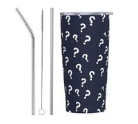 Question Mark - Gobelet isotherme en acier inoxydable avec couvercle et paille - Tasse à café personnalisée de voyage - 591 ml