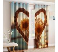 Questions d'amour Lot de 2 Rideaux Occultants Fleurs Coucher de Soleil Tournesol Polyester Opaque Imprimé 3D, Thermiques et Phoniques, Anti Froid pour Chambre, Salon ou Salle de Jeux 140L X 245H cm