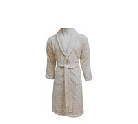 Questo Casa 100% Coton Peignoir pour Hommes, Robe À Col Châle avec 2 Poches Devant, 20/2 Cardé, Jacquard, Velours, 420 g / m2, S, Crème