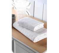 Questo Casa Lot de 2 Serviettes de Bain 100% Coton 20/2 en Velours Jacquard 450 g/m², 50 x 90 cm (1 pièce), 90 x 150 cm (1 pièce), crème